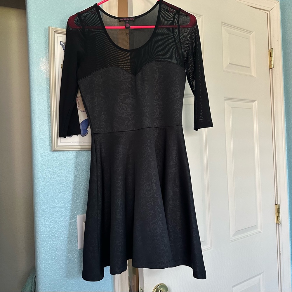 Elegant Black Rose Dress with Sheer Topside